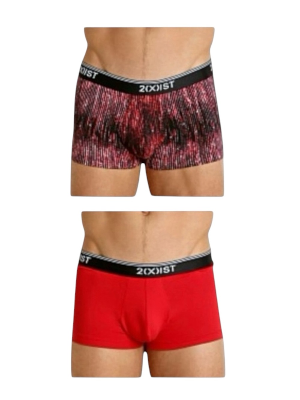 new 2xist ★ 2PK Stretch No-Show Men’s Trunk Brief ★ Matrix Print Red ★ Large ★